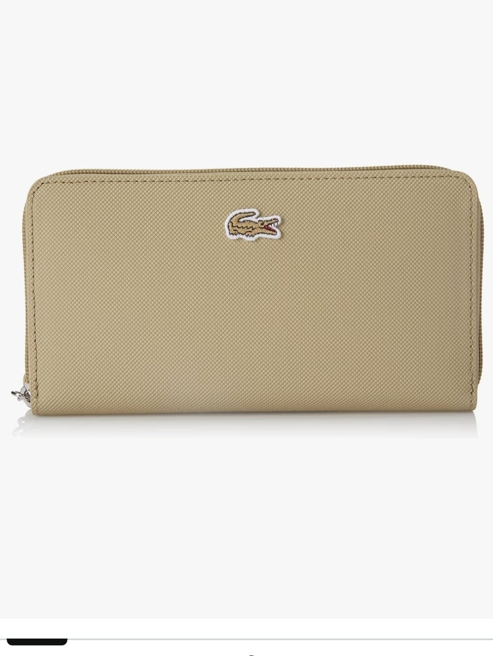 Lacoste Beige Textured Zip Wallet with Crocodile Patch